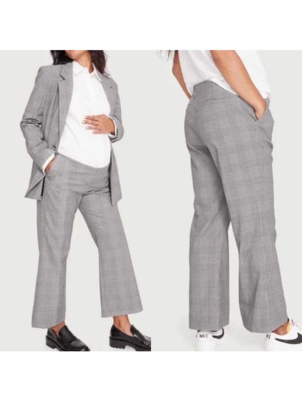 Hatch Maternity The Wide Leg Suit Pant Glen Plaid Black White Large Trousers